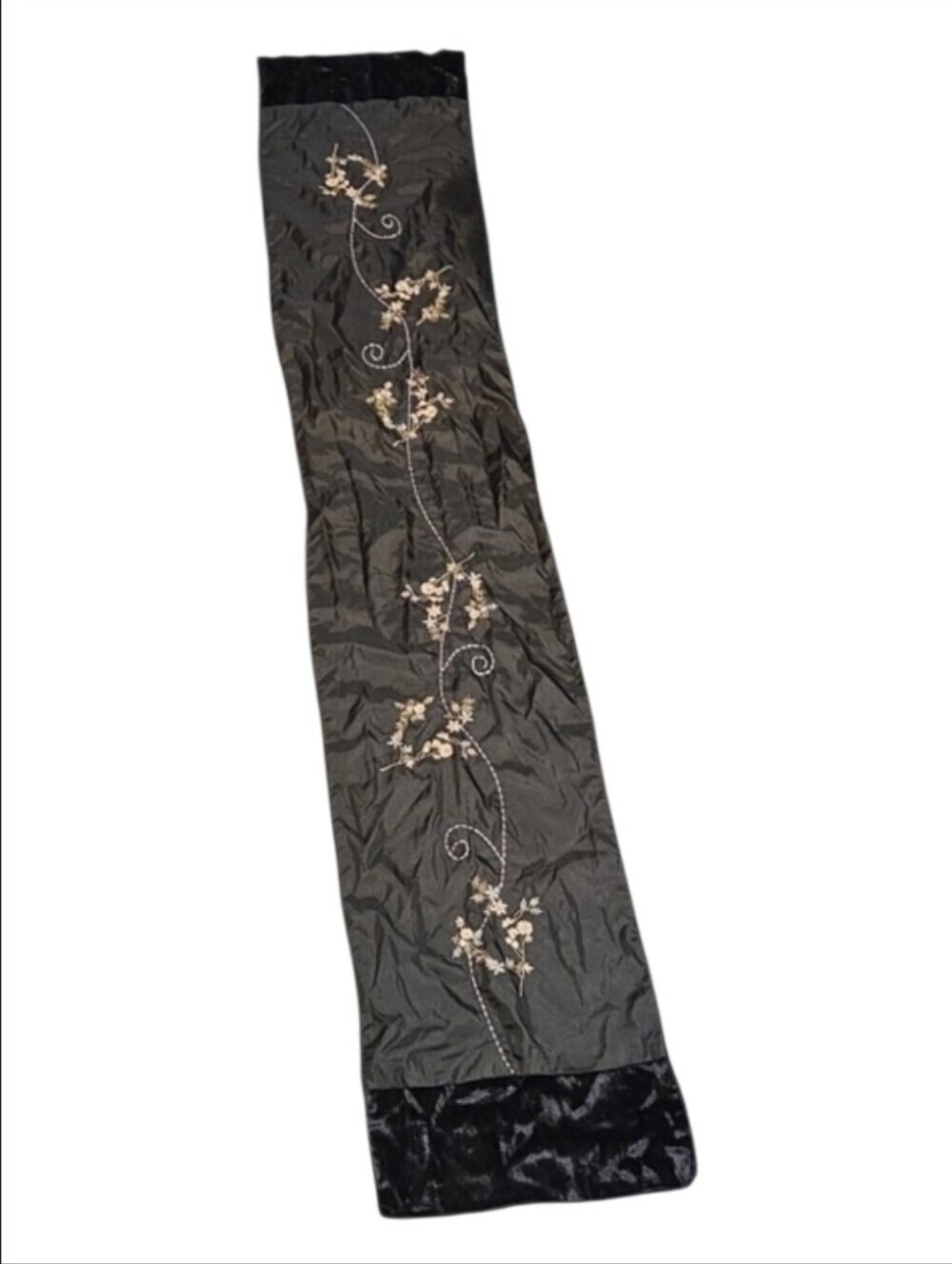 Embroidered Black Table Runner with Floral Design